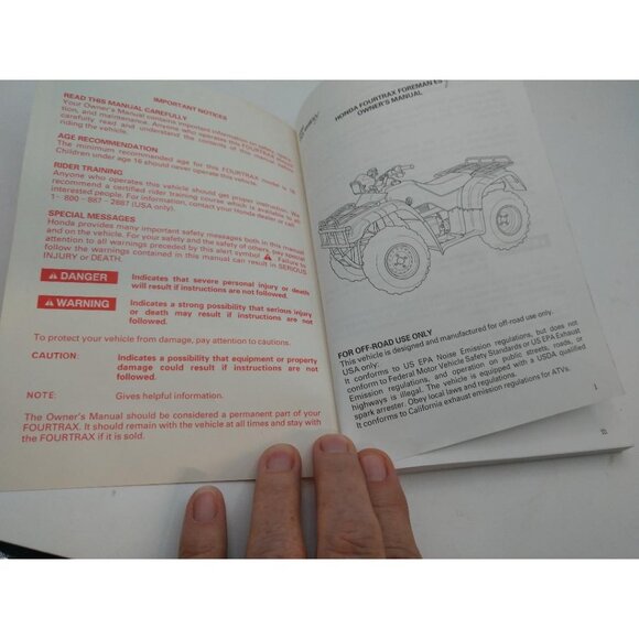 Honda TRX450ES Fourtrax Foreman ES Owners Manual 00 Edition - Picture 3 of 4